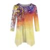 Women's Fashion Casual Crew-neck Floral Print Seven-point Sleeve Shirt Belted Loose Comfortable Top