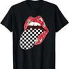 Checkerboard Red Roses Lips Checkered Tongue Out T-Shirt