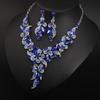 Crystal Diamond Flower Clavicle Short Necklace Set, Dress Banquet Bridal Accessories