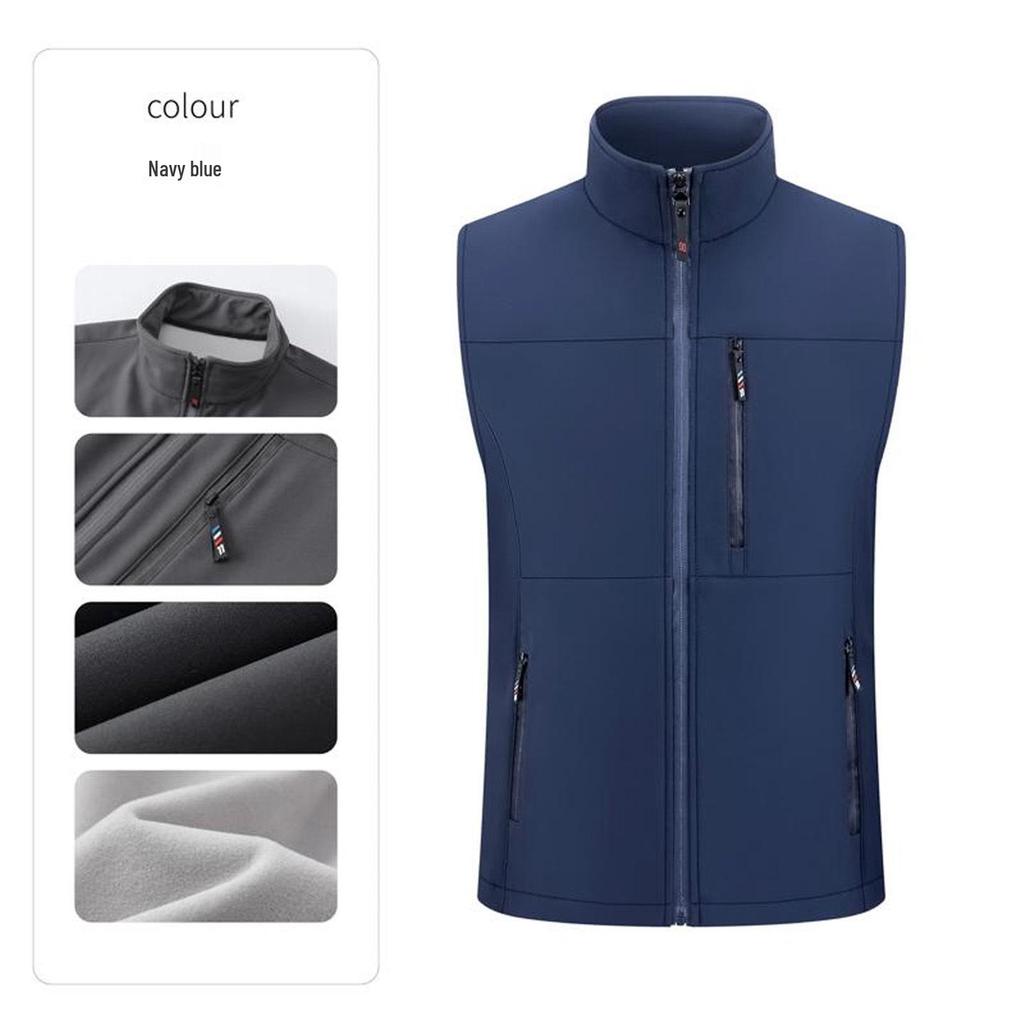 Unisex Workwear Vest: Casual, Plain Color, Stand Collar, Plus Velvet, Multi-Pocket, Zipper, Logo Customizable