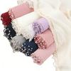 Pearl Edge Chiffon Hijab Scarf Women Muslim Long Shawl Soft Plain Head Wrap Beaded Border Lightweight Islamic Turban