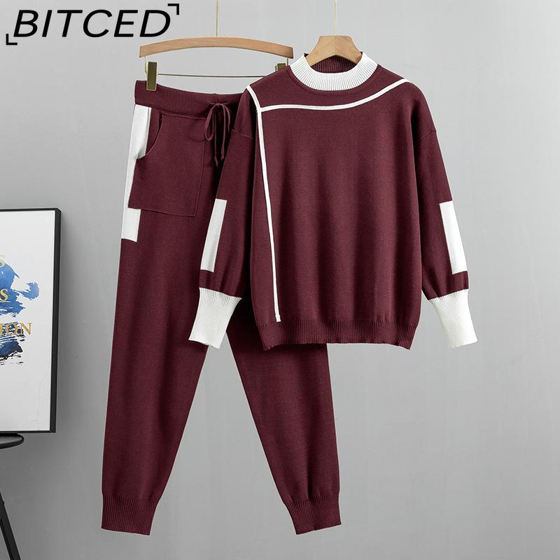 BITCED Plus-size Fashionable and Elegant Women's Spring and Autumn Casual Knitted Two-piece Set