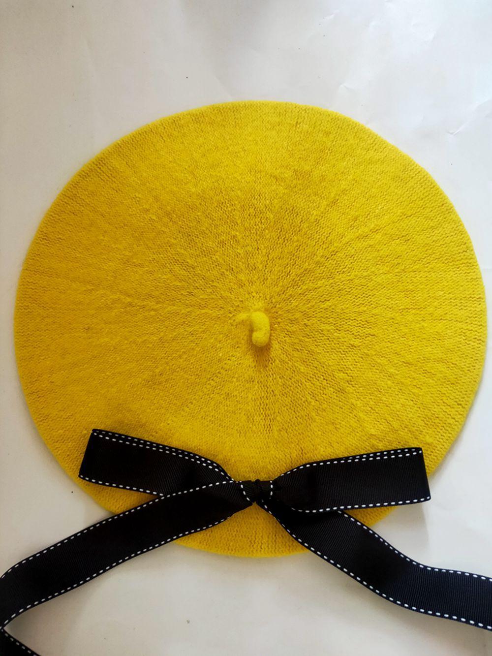 

Берет из смешанной шерсти с бантом, шерстяная шапка художника Tide Lady Sky Bud для родителей и детей M（56-58cm） жёлтый