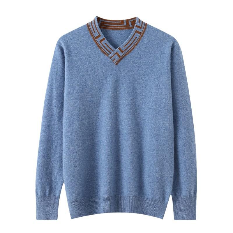 Twelve Needle Double-strand High-strength Color-blocking Cross V-neck Cardigan Men's Autumn and Winter New Fashionable and Versatile Base Shirt