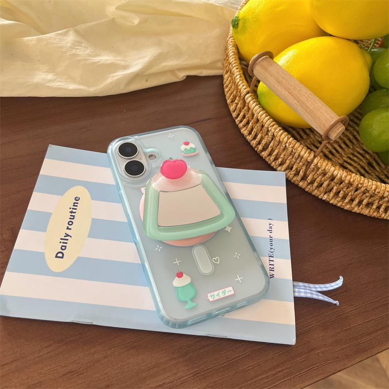 Koreański słodki kreskówka Etui na telefon Apple Magsafe Tok do iPhone 15 13 14 16 Pro Max Lody lustrzane magnetyczny uchwyt czyste etui