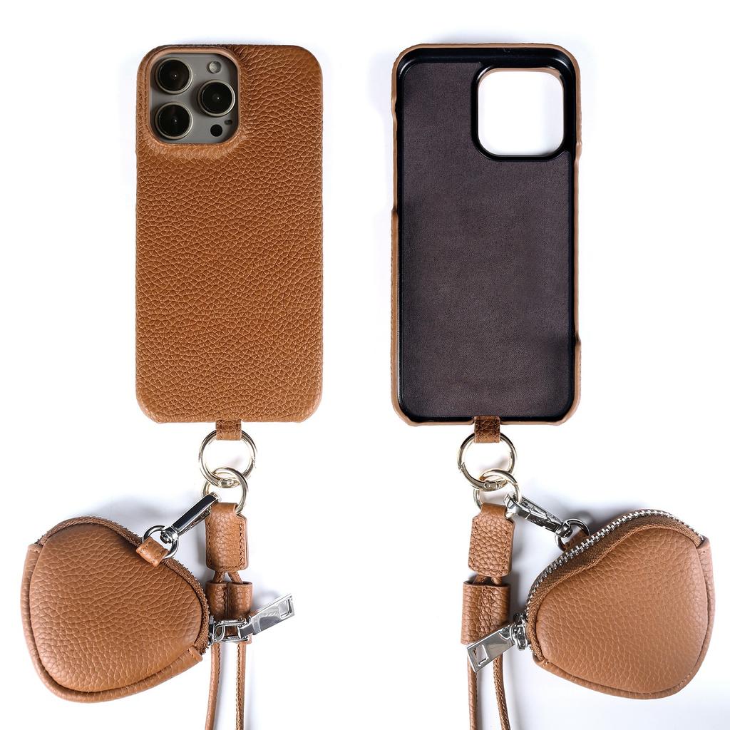 Crossbody Lanyard Genuine Leather Case For iPhone 16 Pro Max 15Pro 11 13 12 14Pro Cover Cases With Strap Leather Bag For Airpods