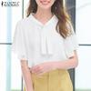 ZANZEA Women Casual V-Neck Loose Ruffles Short Sleeve Blouse
