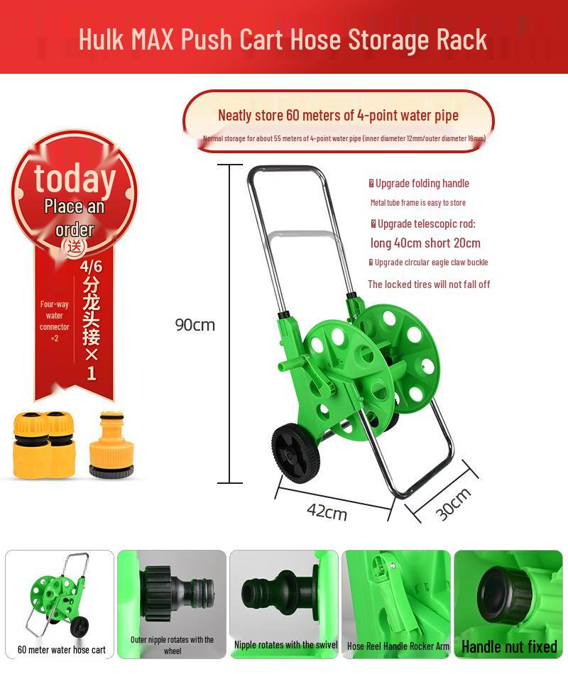 20m Bilvattenslangslindare med Vattenpistol & Förvaringsställ, Upprullningsrulle, 6/4tum, Finns även i 50m.