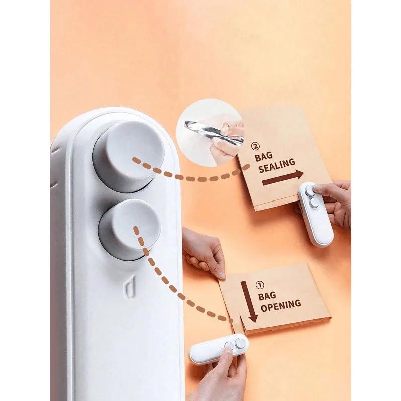USB Rechargeable 2-in-1 Snack Bag Sealer & Cutter - Mini Heat Sealing Machine with Blade for Food Freshness Preservation