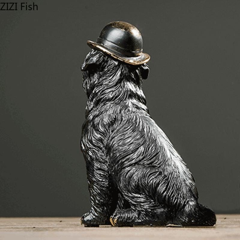 Bulldog Wearing A Hat Statue Simulated Animal Ornaments Desk Decoration Creative Puppy Resin Sculpture Room Aesthetic Decor