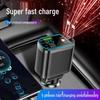 Five-in-One Car Charger with Digital Display and Retractable Cable, PD Fast Charging, and Cigarette Lighter Adapter
