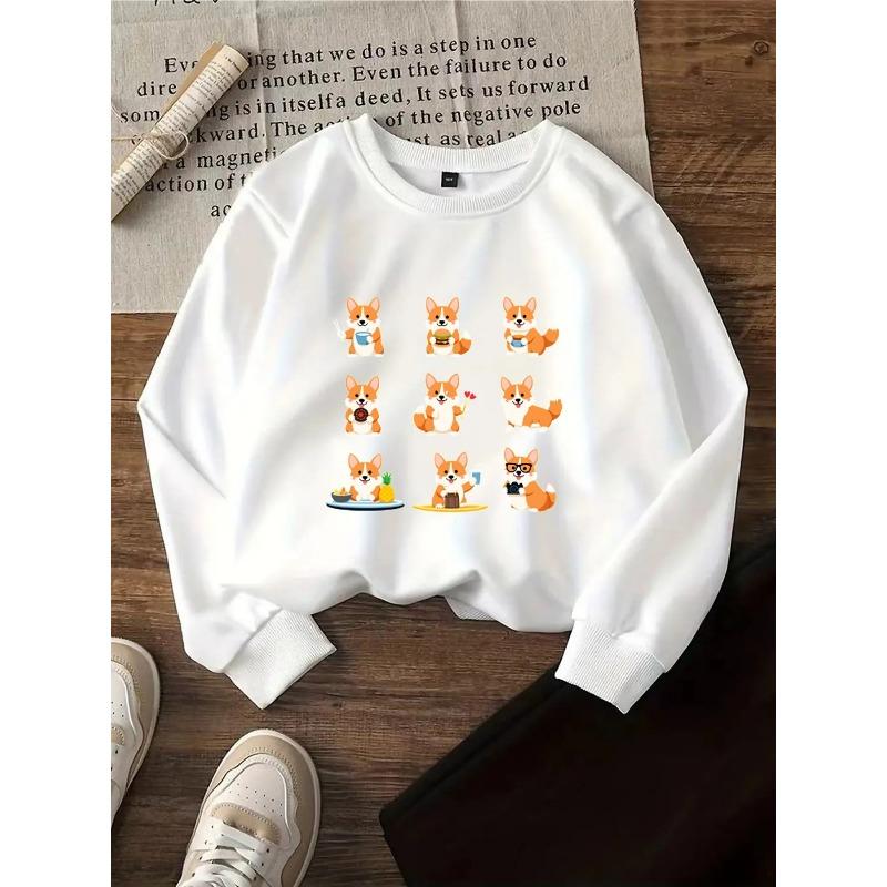 European sizes Kids' Crewneck Sweatshirt - Corgi Food And Activities Pattern , Sportswear And Casual Wear, Soft And Comfortable, Children's Clothing