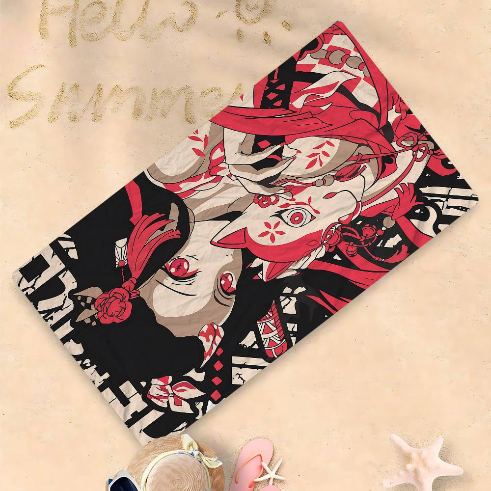 Demon Slayer Nezuko Kamado Cartoon Microfiber Printed Beach Towel Mountain Climbing Yoga Beach Swimming Running Absorbent Towel