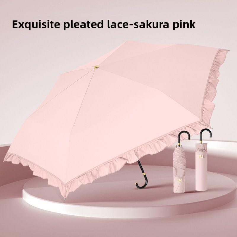 BEPAN Three-fold Handle Sun Umbrella, Portable Embroidered Folding Sun Umbrella, UV Protection, Suitable for Both Sunny and Rainy Days