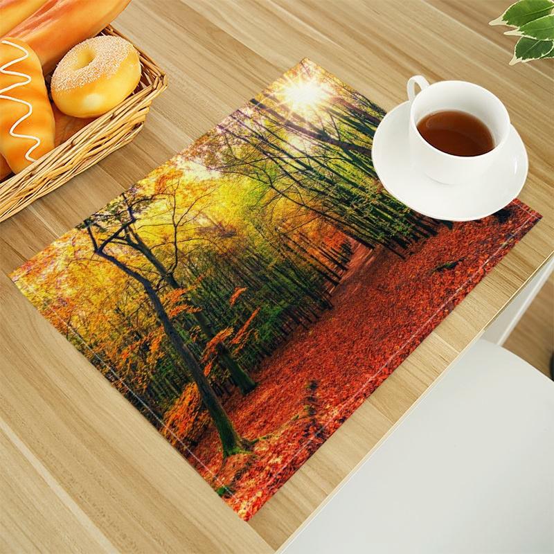 Naturalny leśny podkładka na stół z tkaniny lnianej Podkładki na stół Rodzinny obiad Zastawa stołowa Mata na stół kuchenny 30X45cm