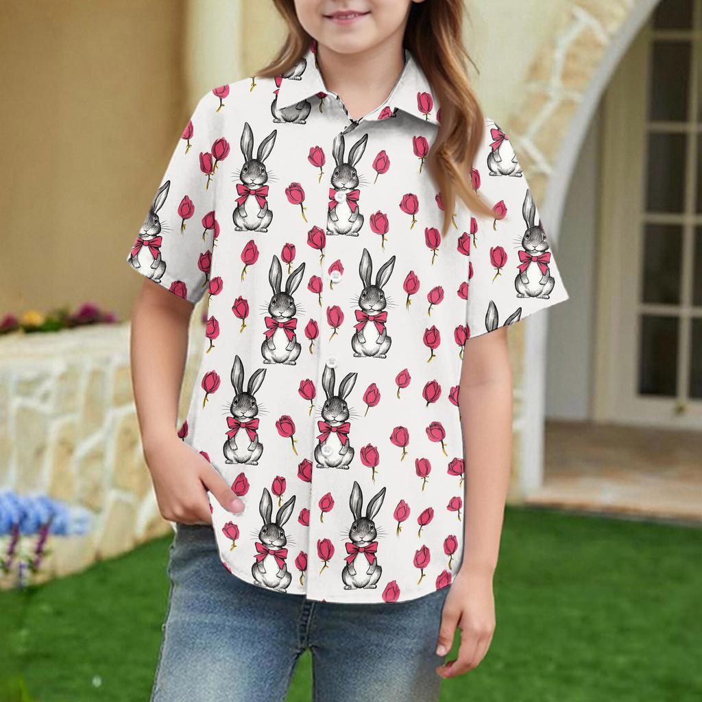 Summer Girls' Short Sleeve Blouse School Uniform Button-Up Shirt Kids Summer School Uniform Button Down Shirt