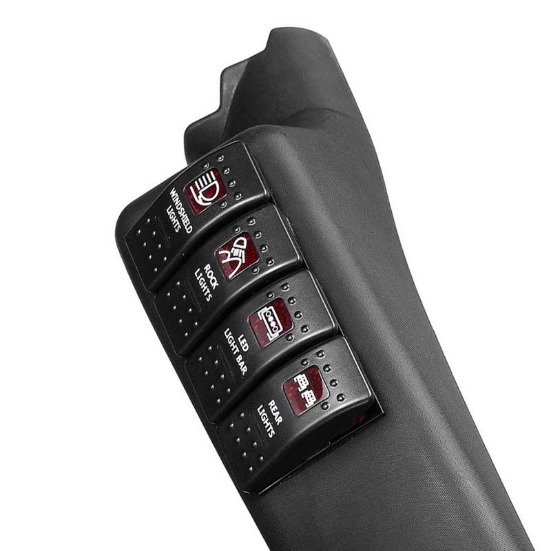 For Jeep Wrangler JK 2011-2017 Car A-Pillar Switch Pod Panel with 4 Rocker Red Light Left Side Switch Panel Car
