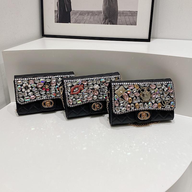 Premium bag women's new versatile small fragrant chain messenger bag fashionable diamond-encrusted clutch bag dinner bag