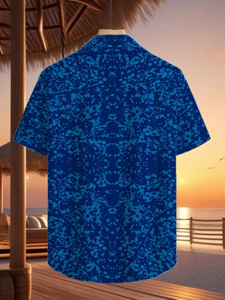 Men's Casual Shirt with Fashionable Tropical-Inspired Mixed Element Print - Short Sleeve Button-Up Design for Summer Outdoor and Leisure Wear