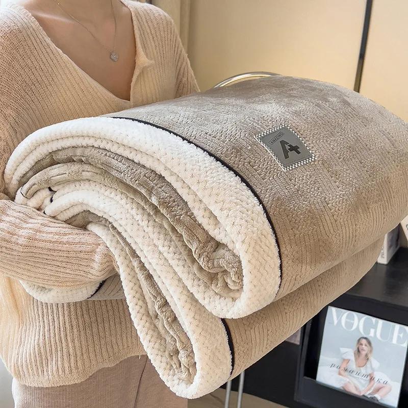 New Multifuncation Knitted Velvet Sofa blanket For Nap For Autumn Winter Spring Thickened Warmth Soft Fleece Bedspread Bed Cover