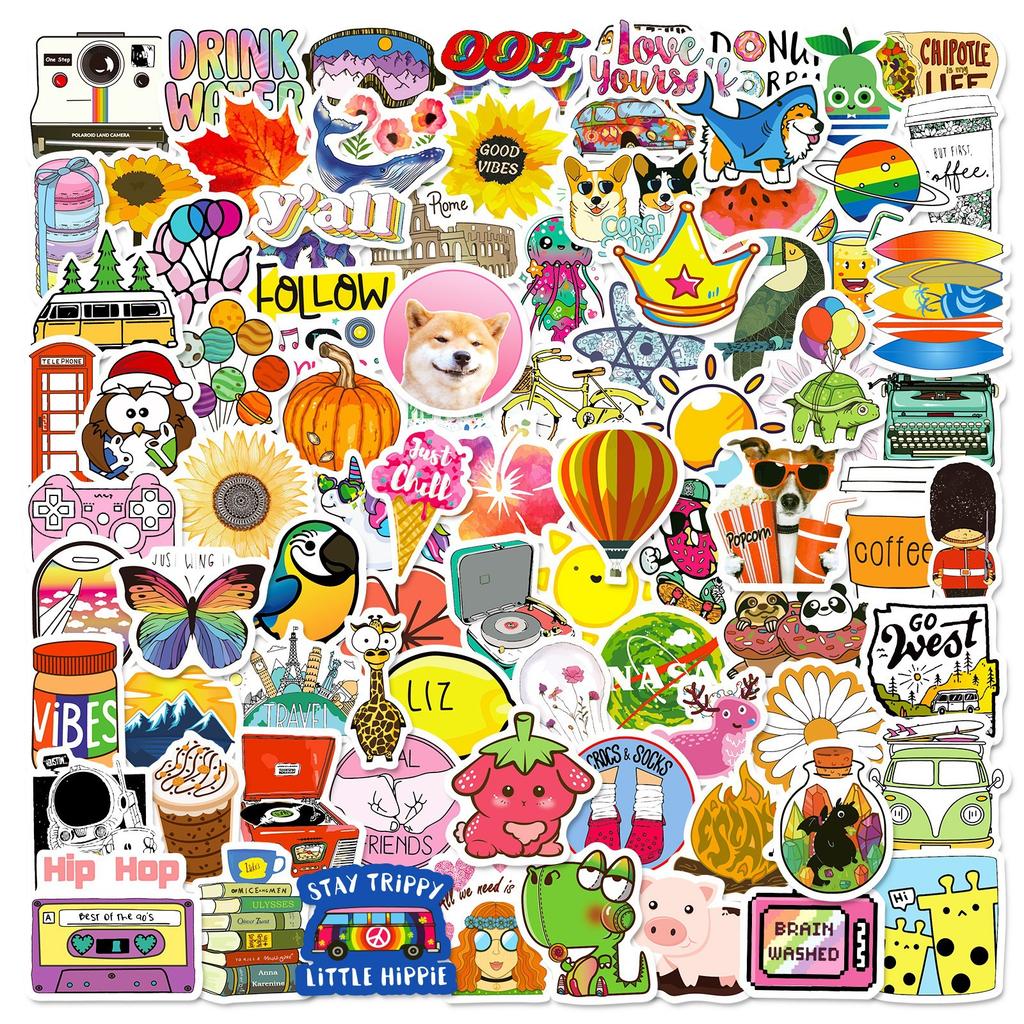 100 Small Size 4cm New Small Fresh Tape Mix and Match Stickers Cute Cartoon Outdoor Graffiti Stickers