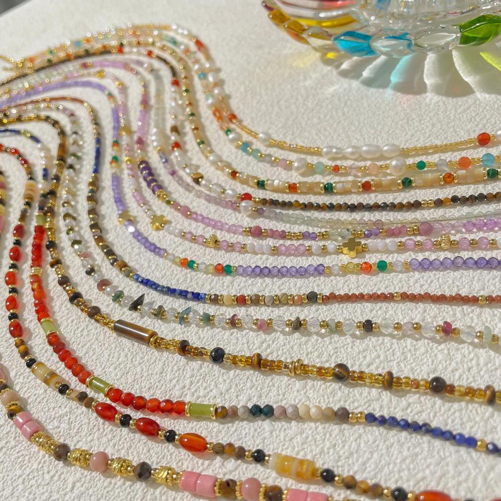 Handmade High-End Beaded Necklace: Versatile, No-Fade Natural Stone Design for Women
