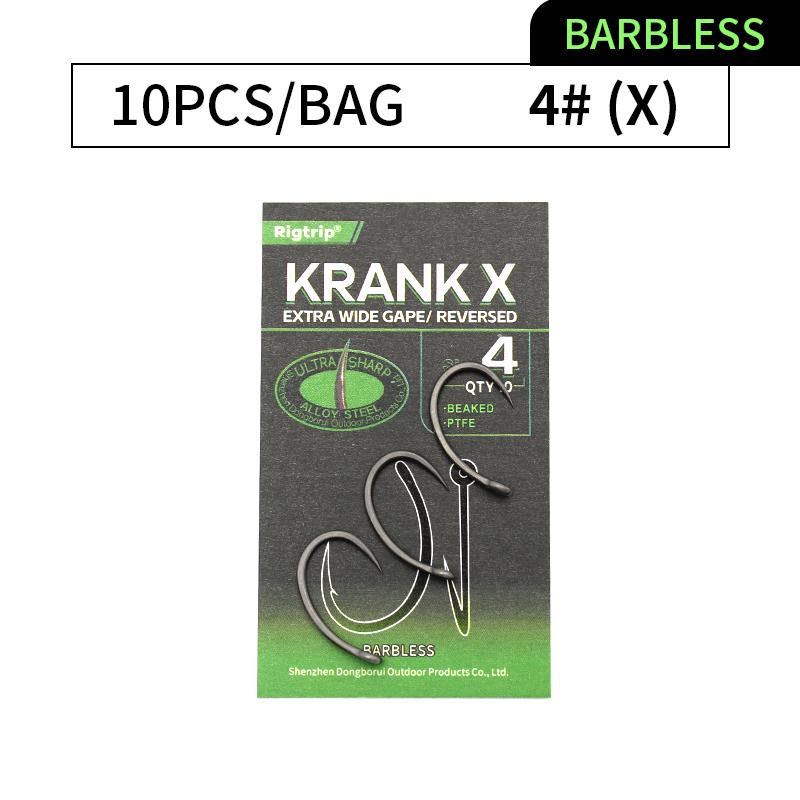 

10 шт. Карповий рибальський гачок Krank EXTRA Надширокий зів Зворотно кований Легована сталь Мікро з борідкою/без борідки PTFE покриття Розмір 1 2 4 6