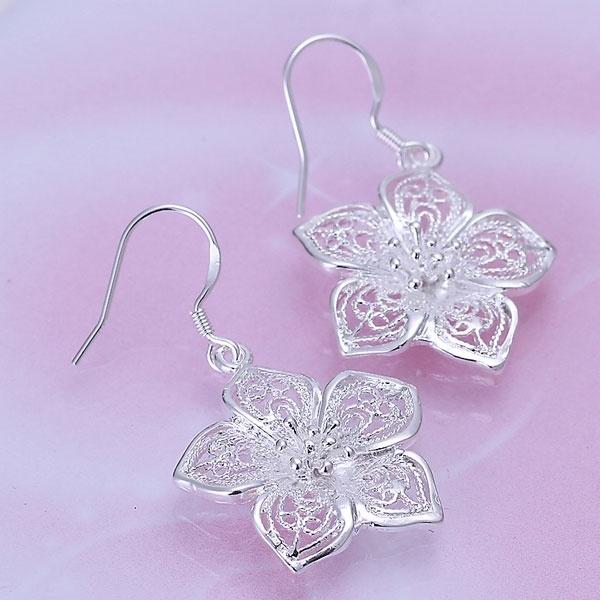1Pair Silver Earrings, High Quality 925 Silver Fashion Jewelry Flower Drop Earrings