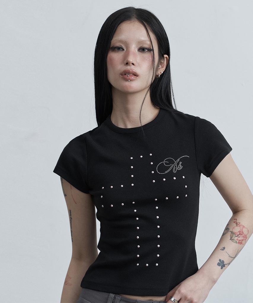 Aejeuyua Cross Hotfix T-Shirt Black