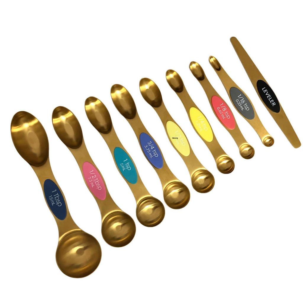 9-Piece Dual-End Stainless Steel Magnetic Measuring Spoons with Gram Scale