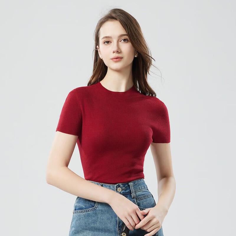 Women's Seamless 100% Wool Slim Fit Short-Sleeve Base Layer Sweater