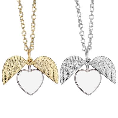 Sublimation Blank Picture Necklaces Heart Shaped Angel Wing Pendant DIY Photo Pendant Necklaces for Men Women