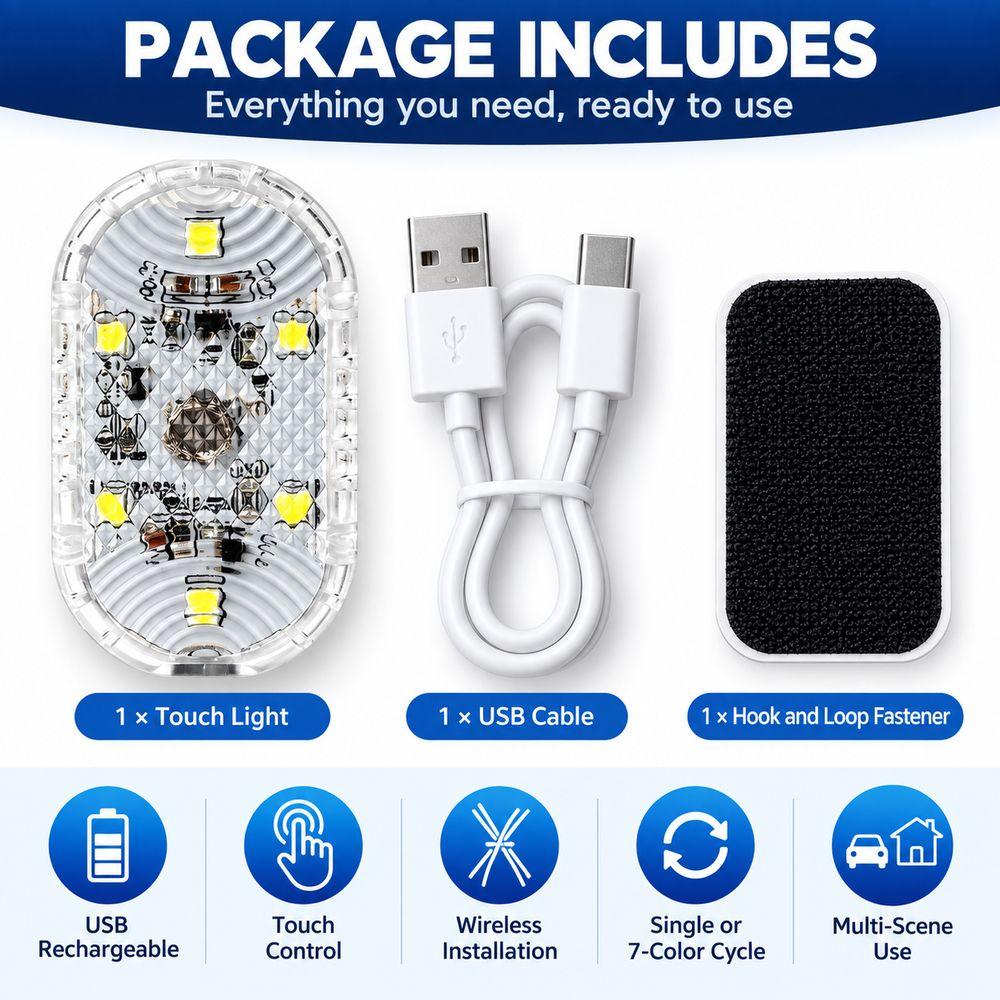 Touch Control Car Touch Ambient Light USB Rechargeable Car Reading Light for Car Door