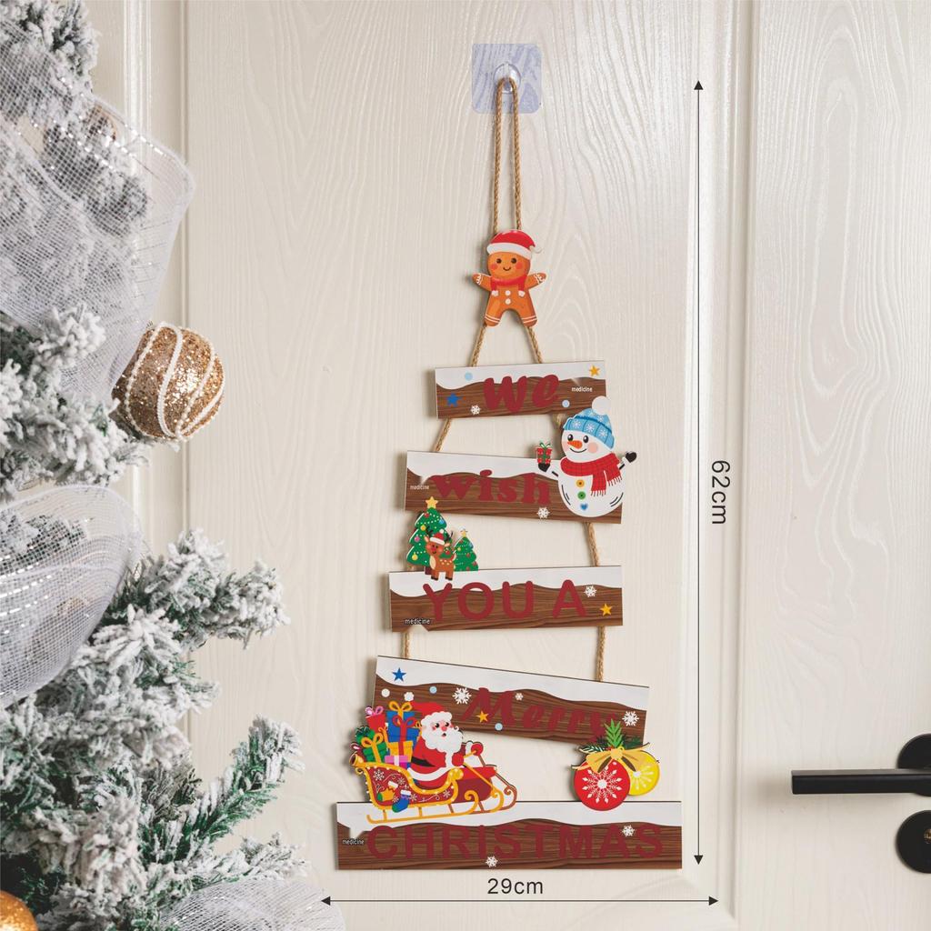 Santa Claus Snowman Doorplate Pendant - Christmas Cartoon Wooden Home Decoration