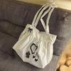 Fashion Canvas Shoulder Bag Polka Dot Print Large Capacity Lady Handbags Lightweight Solid Color Crossbody Bag Women