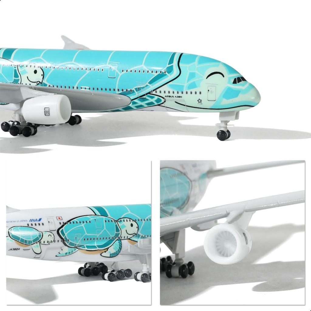 QIYUMOKE A380 ANA Green Turtle Design Metal Diecast Aircraft Airbus A380 Model Airplane with Display Perfect for Aircraft Gifts or Alloy Airplane