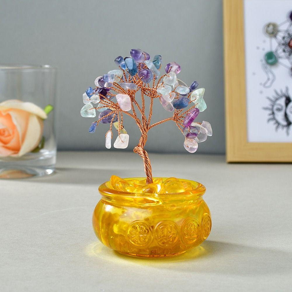 Multicolor Natural Crystal Tree Creative Lucky Tree Ornament  Table Decoration