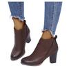Retro Women Leather Square Heel Zipper Solid Color Short Booties Round Toe Shoes