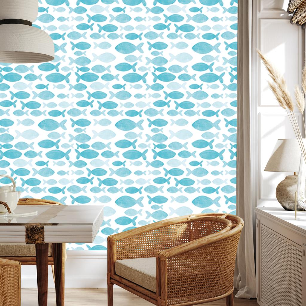 Watercolor Fish Wallpaper for Living Room and Bedroom 50x1000