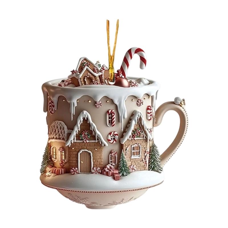Acrylic Christmas Tree Ornament Cottage Warm Little Coffee Cup Hanging Decoration For Home Coffee House Plant