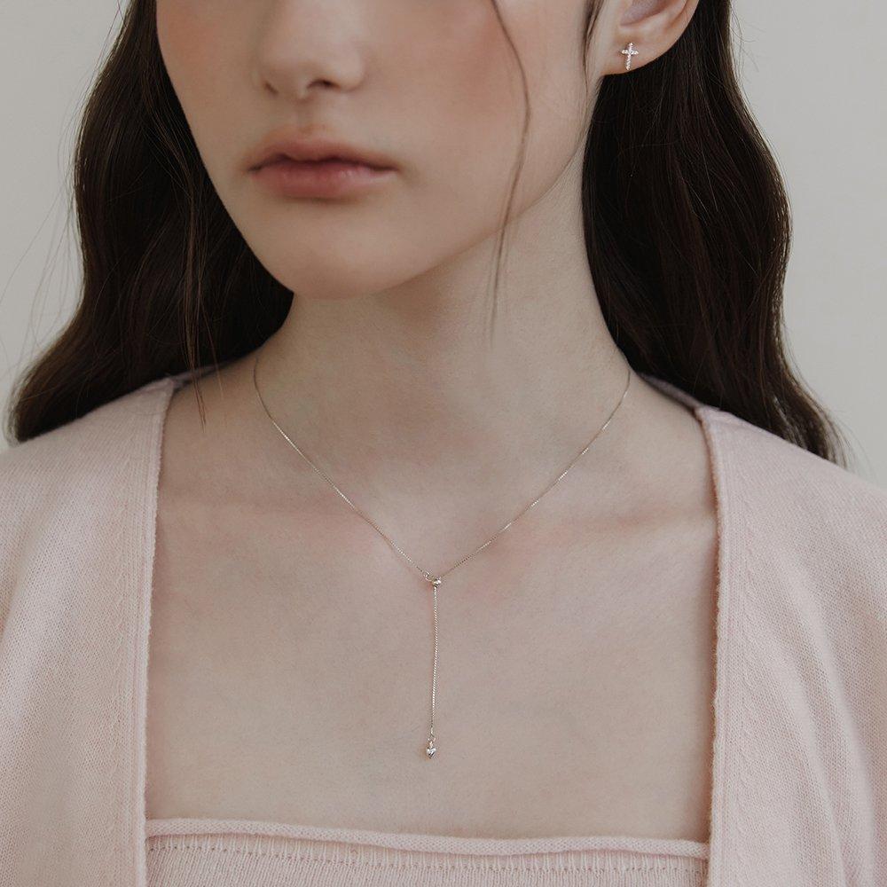 (92.5 Silver) Heart Tail Y-Line Necklace Nz2425