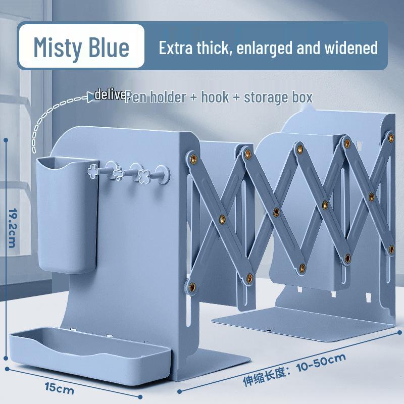 Telescopic Metal Book Stand with Pencil Case for Office Desktop Storage