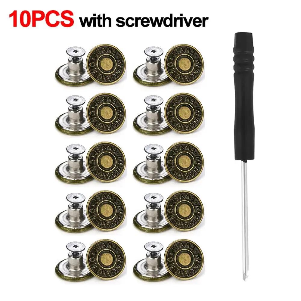 10 Stück Metall-Jeansknöpfe, 17 mm, Ersatz-Knopf-Reparaturset ohne Nähschraube, nagellose, abnehmbare Jean-Schnallen, Kleidung, Hosennadeln