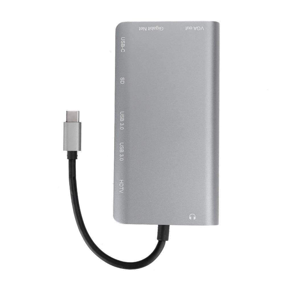 TypeC Docking Station Notebook Accessories 8in1 4K USB3.0 Hub HDMI VGA O Port Gray