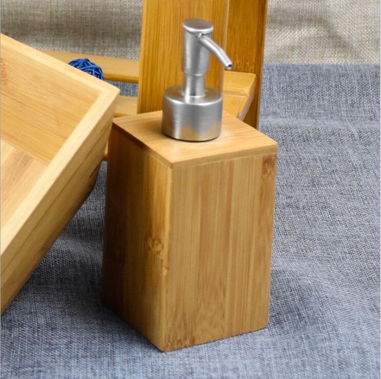 Bathroom Square Hand Pump Sanitizer Dispenser Liquid Bamboo Soap Dispenser