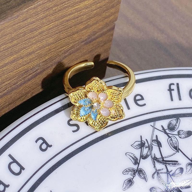 Diamond-Set Medieval Flower Opening Ring Niche Design Temperament Retro Light Luxury Exquisite High-End Ring