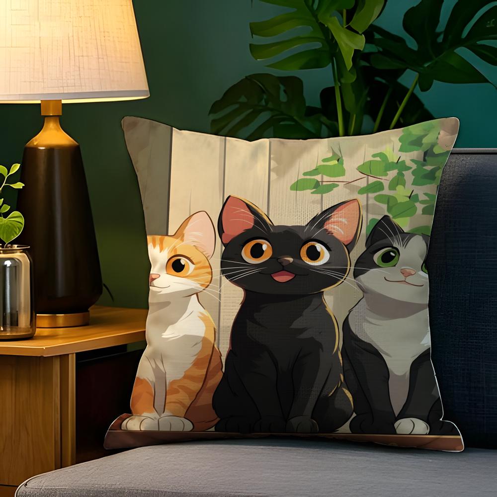 Spring Sunshine Cat Illustrations  Pillow Case Natural Linen Pillow Case DoubleSided Decor Sofa Pillowcase Home Decor