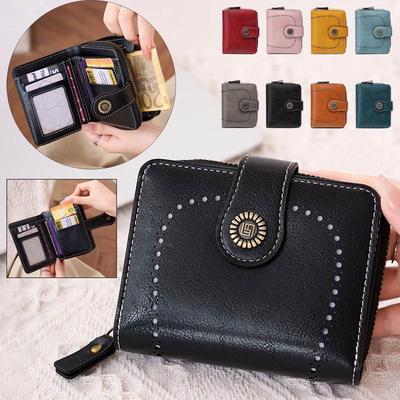 Women's Vintage Oil-Wax Leather Wallet - 2025 Fashion Card Holder with Niche Texture, Large Capacity Coin Purse, European & American Style