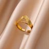 Anello aperto a forma di cuore in acciaio inossidabile color oro per donna, non scolorisce, alla moda, squisito, estetico, gioiello romantico per coppia
