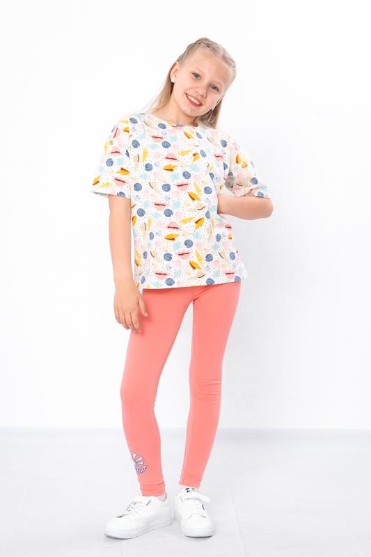 Set de Vară Activ pentru Fete – Tricou Moale din Bumbac Tricotat cu Imprimeu Distractiv și Colanți Elastici, Vară, 6427-043-33 HC